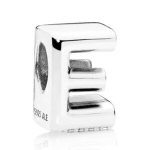 Pandora Sterling Silver Open Letter E Alphabet Charm with Heart Pattern - 797459